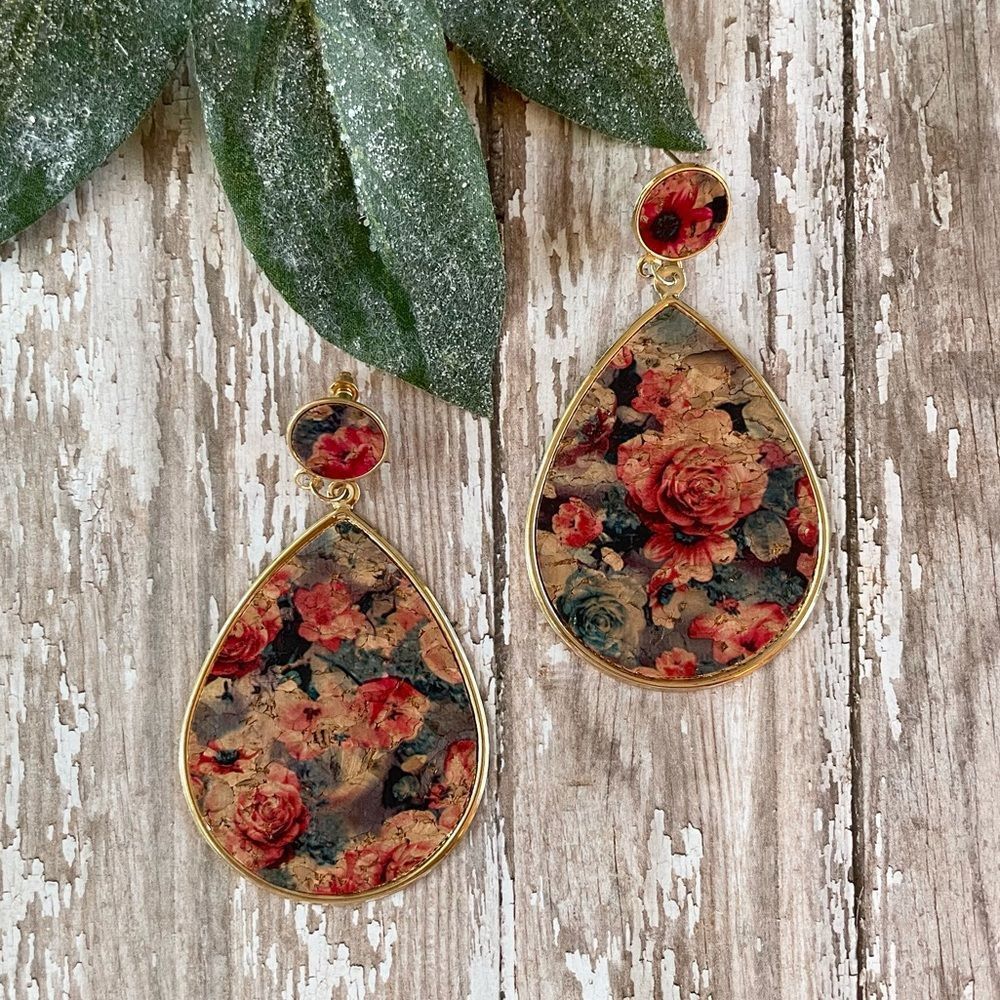 Large Teardrop Dangle Earrings, Muted Antique Rose Image NWT